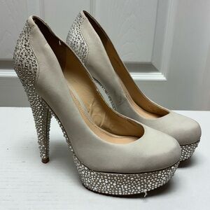 Enzo Angiolini Ivory Rhinestone Platform Heels | Women’s Size 7.5